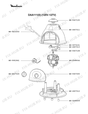 Взрыв-схема блендера (миксера) Moulinex DAA111(0) - Схема узла 0P002440.8P2