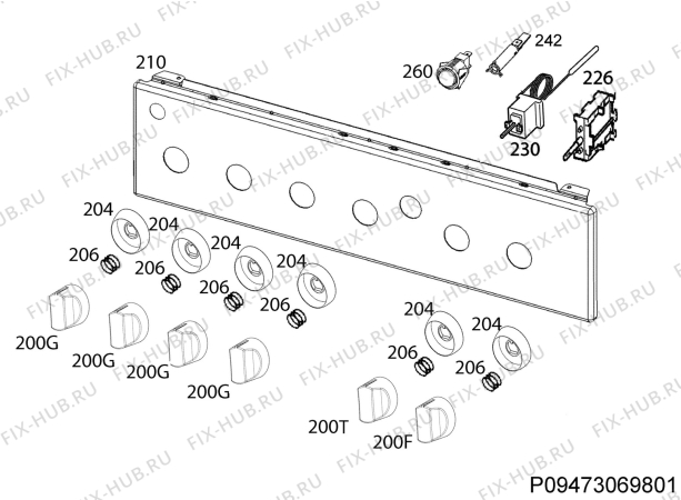 Взрыв-схема плиты (духовки) Zanussi ZCK9540G1W - Схема узла Command panel 037