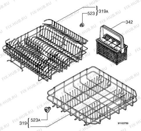 Взрыв-схема посудомоечной машины Juno SSI361E - Схема узла Basket 160