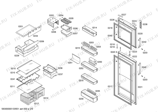 Схема №5 KDN45A00ME с изображением Дверь для холодильной камеры Bosch 00245878