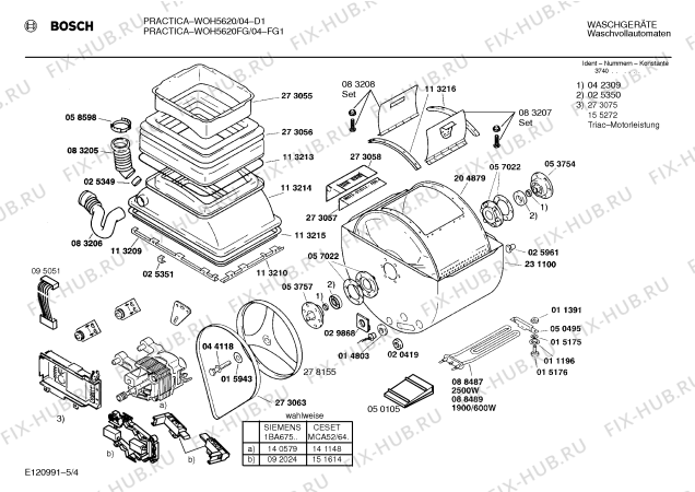 Взрыв-схема стиральной машины Bosch WOH5620FG, PRACTICA - Схема узла 04