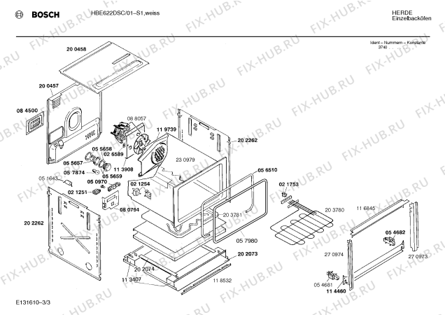 Схема №3 HBE622DSC с изображением Крышка для духового шкафа Bosch 00278409