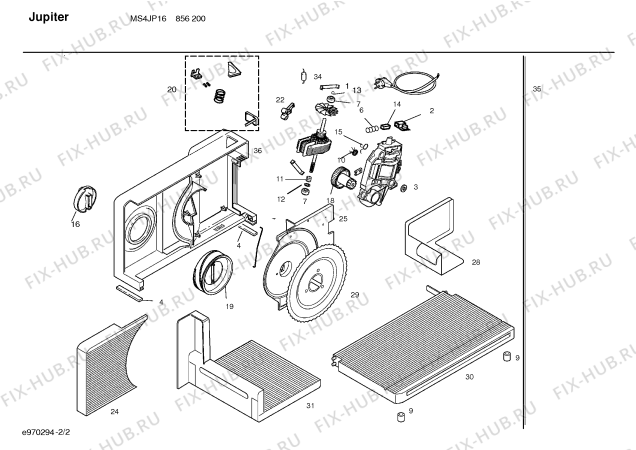 Схема №2 MS4JP16 с изображением Корпус для прибора для нарезки Bosch 00290150