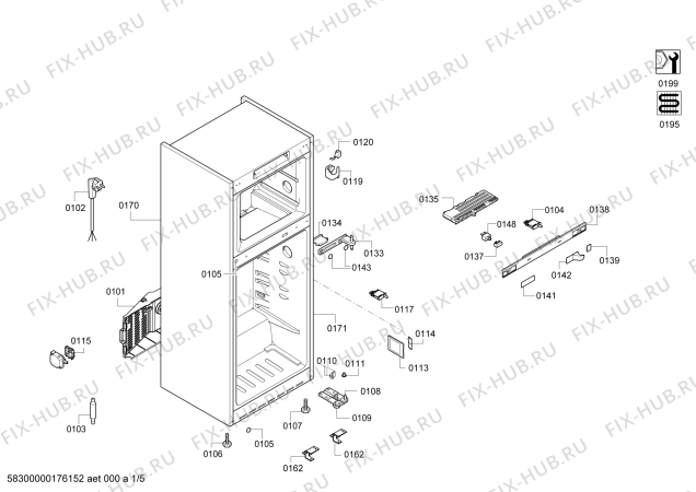 Схема №5 BD2556W3IN с изображением Крышка для холодильника Bosch 00748994