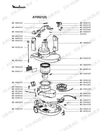 Взрыв-схема пылесоса Moulinex AY0521(0) - Схема узла RP002353.5P2