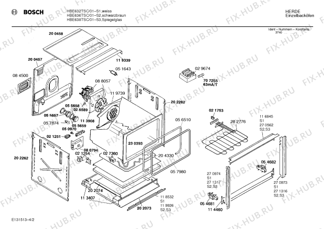 Взрыв-схема плиты (духовки) Bosch HBE638TSC - Схема узла 02