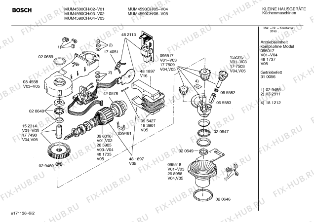 Взрыв-схема кухонного комбайна Bosch MUM4590CH Profi 45 Microtronic - Схема узла 02