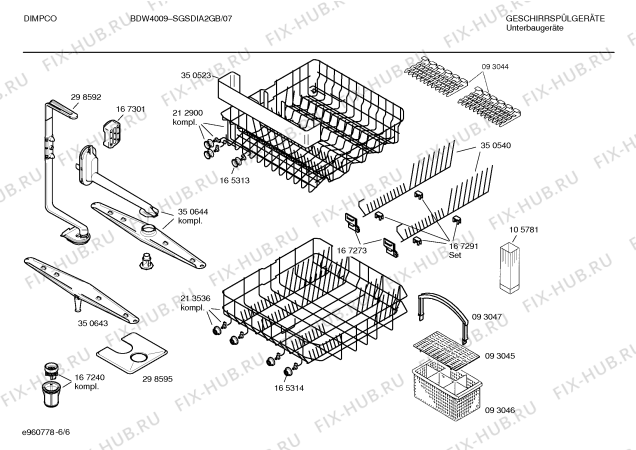 Взрыв-схема посудомоечной машины Dimpco SGSDIA2GB BDW 4009 - Схема узла 06