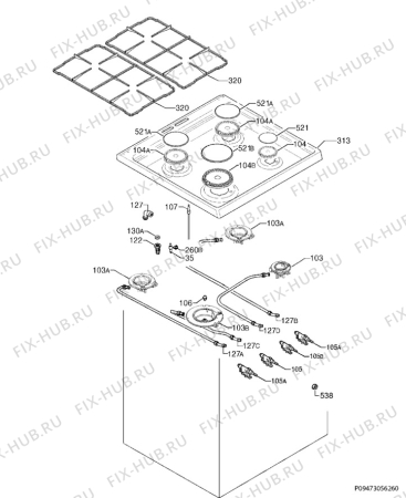 Взрыв-схема плиты (духовки) Electrolux EKK603507X - Схема узла Hob