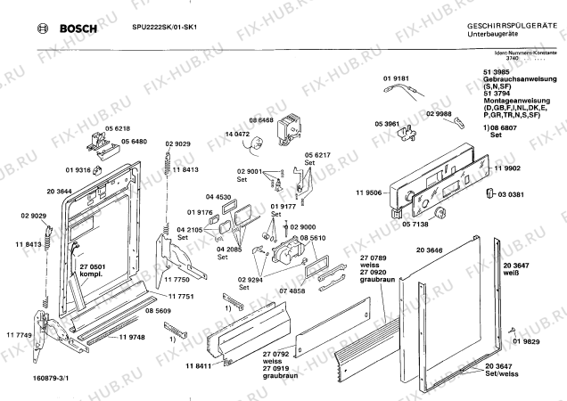 Схема №3 SPU2222SK с изображением Панель для посудомоечной машины Bosch 00119902