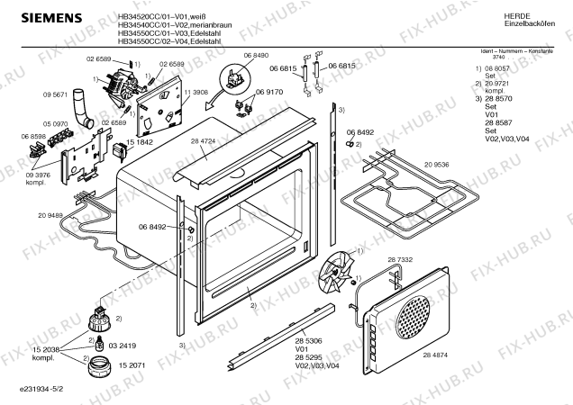 Взрыв-схема плиты (духовки) Siemens HB34520CC - Схема узла 02