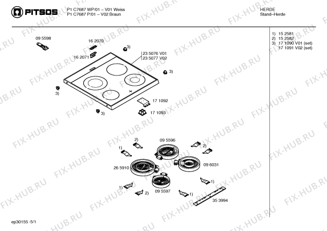 Схема №5 P1C7687WP с изображением Ручка конфорки для плиты (духовки) Bosch 00171140