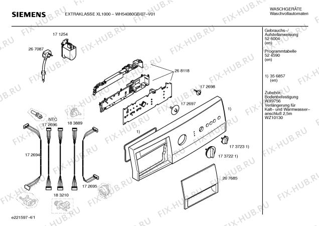 Схема №4 WH54080GB EXTRAKLASSE XL 1000 с изображением Инструкция по установке и эксплуатации для стиралки Siemens 00526004