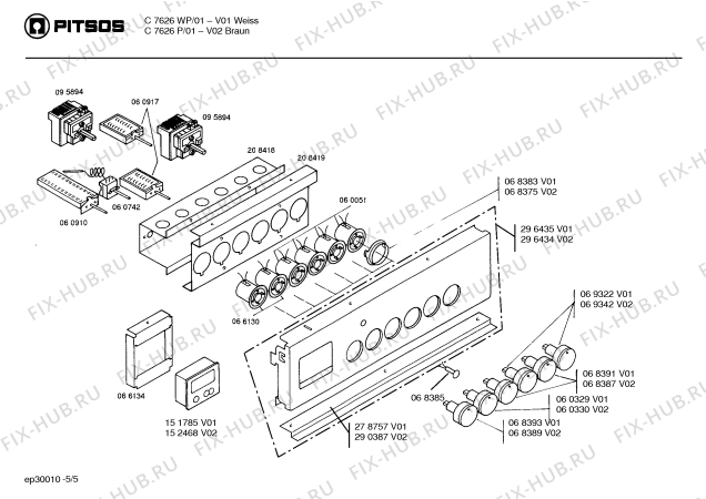 Схема №5 C7626WP с изображением Панель для плиты (духовки) Bosch 00288752