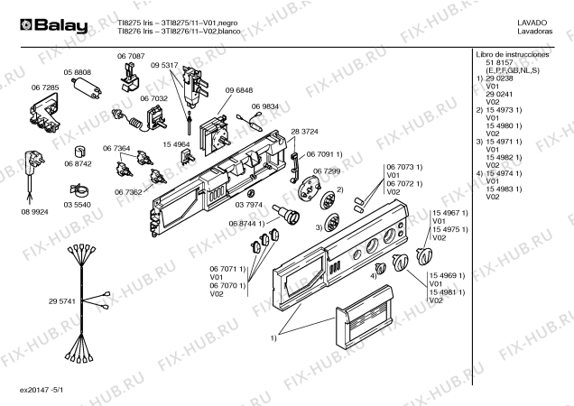 Схема №5 3TI8275 TI8275 IRIS с изображением Панель управления для стиралки Bosch 00290238