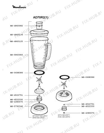 Взрыв-схема блендера (миксера) Moulinex AD70R2(1) - Схема узла SP001165.6P2