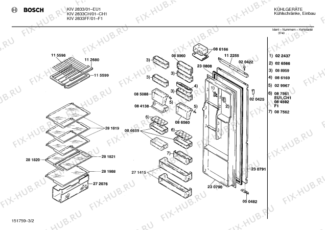 Взрыв-схема холодильника Bosch KIV2833CH - Схема узла 02