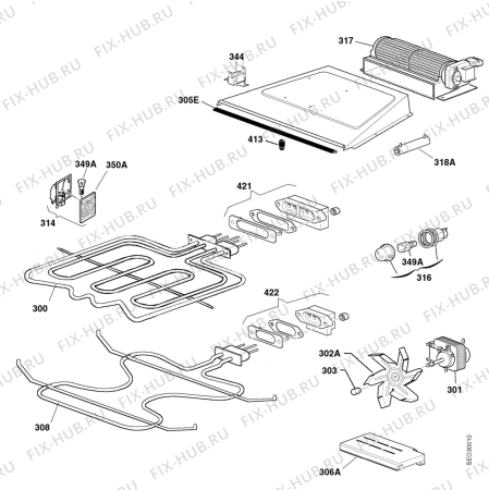 Взрыв-схема плиты (духовки) Electrolux EBGL30.1ZX - Схема узла Functional parts