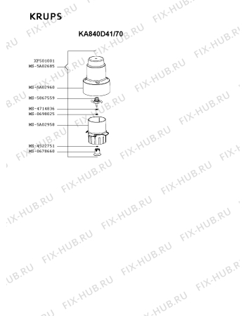 Взрыв-схема кухонного комбайна Krups KA840D41/70 - Схема узла DP003273.7P3