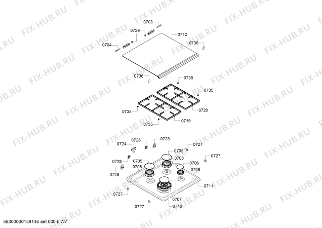 Взрыв-схема плиты (духовки) Siemens HR645251F - Схема узла 07