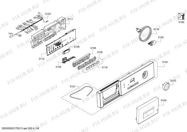 Схема №4 WI12A220EE IQ100 с изображением Панель управления для стиралки Siemens 00704367