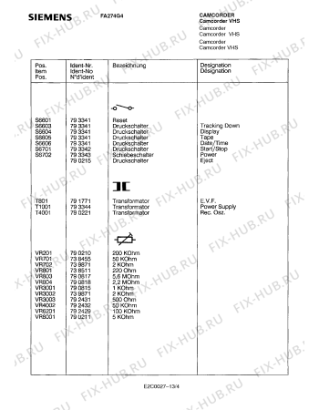 Схема №13 FA274G4 с изображением Интегрированный контур для видеоэлектроники Siemens 00793103