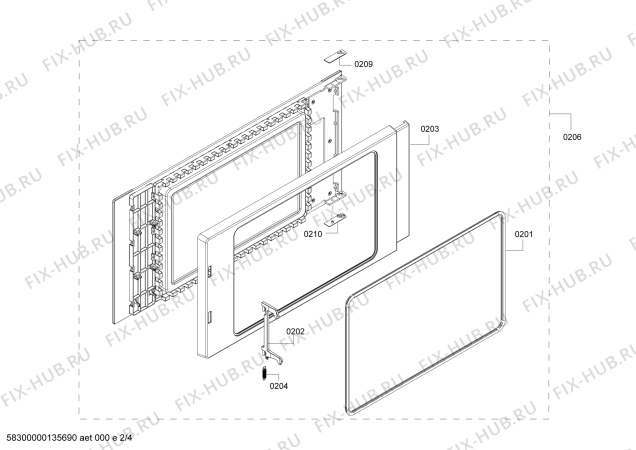 Схема №4 C54L60N0GB с изображением Дверь для плиты (духовки) Bosch 00682220