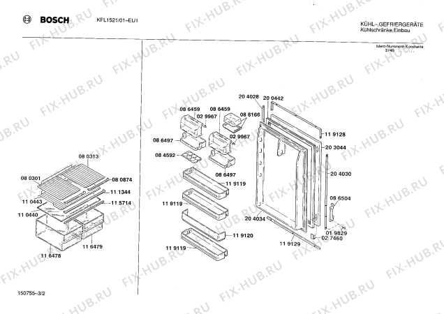 Взрыв-схема холодильника Bosch KFL1521 - Схема узла 02
