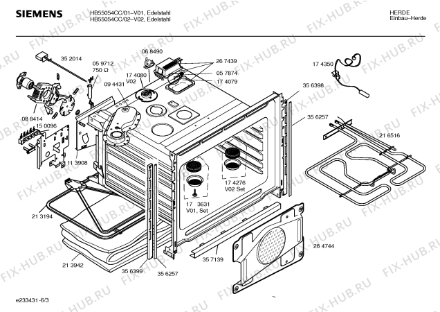 Схема №6 HB55054CC с изображением Верхний нагревательный элемент для духового шкафа Siemens 00216516