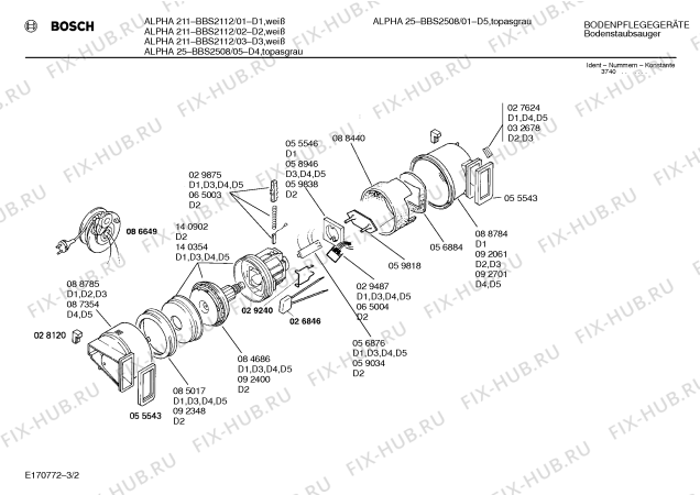 Схема №3 BBS2508CH ALPHA 25 с изображением Нижняя часть корпуса для электропылесоса Bosch 00283579