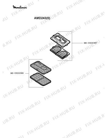 Взрыв-схема вафельницы (бутербродницы) Moulinex AMD243(0) - Схема узла 1P002487.7P2