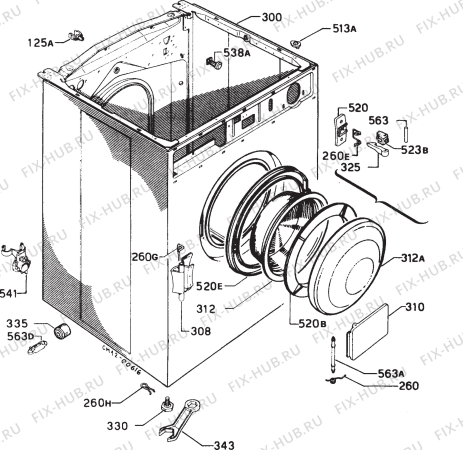 Взрыв-схема стиральной машины Electrolux WH1048 - Схема узла Cabinet + armatures