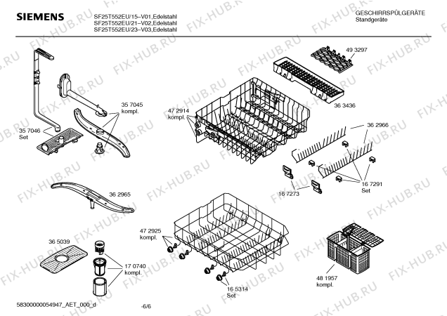 Схема №6 SF25T552EU с изображением Инструкция по эксплуатации для посудомойки Siemens 00590034