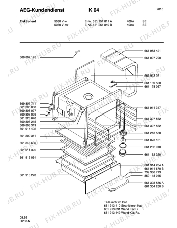 Взрыв-схема плиты (духовки) Aeg 5030V-W S 400V - Схема узла Section2