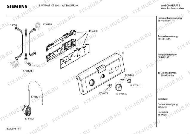 Схема №4 WXT900FF SIWAMAT XT 900 fuzzy plus с изображением Таблица программ для стиралки Siemens 00526911