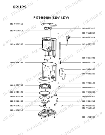Взрыв-схема кофеварки (кофемашины) Krups F1764656(0) - Схема узла JP001488.7P2