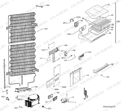 Взрыв-схема холодильника Rex Electrolux RN3887AOX - Схема узла Cooling system 017