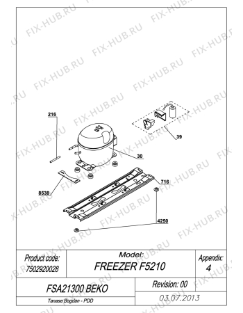 Взрыв-схема холодильника Beko FSA21300 (7502920028) - EXPLODED VIEW COMPRESSOR FSA21300 BEKO