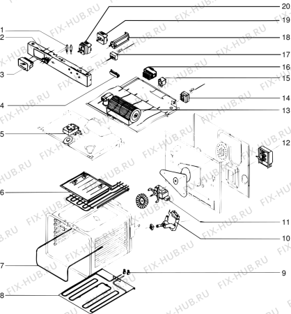 Взрыв-схема плиты (духовки) Indesit FEH46 (F013097) - Схема узла
