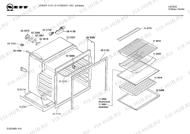Взрыв-схема плиты (духовки) Neff E1110S3 JOKER 111 C - Схема узла 04