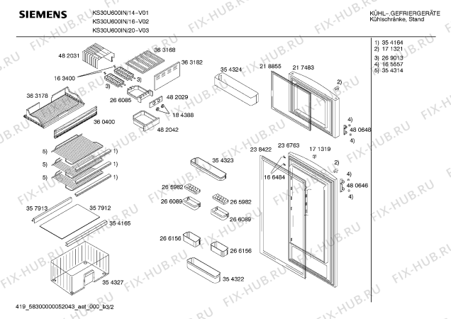 Схема №3 KS30U600IN с изображением Дверь для холодильника Siemens 00217483