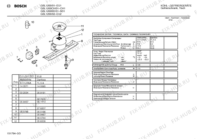 Взрыв-схема холодильника Bosch GSL1200 - Схема узла 03