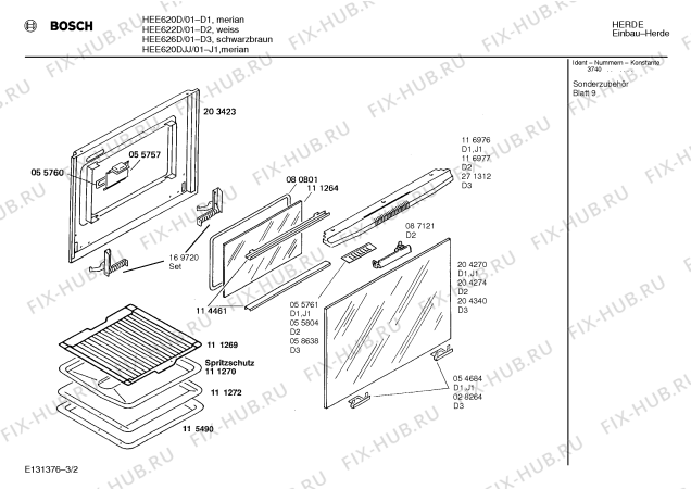 Схема №3 HEE620D с изображением Панель для духового шкафа Bosch 00278296