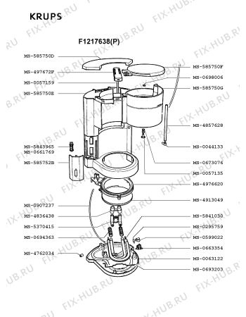 Взрыв-схема кофеварки (кофемашины) Krups F1217638(P) - Схема узла 2P001447.4P2
