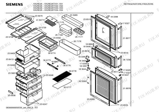 Схема №3 KK22E26TI с изображением Упор для холодильной камеры Siemens 00183400