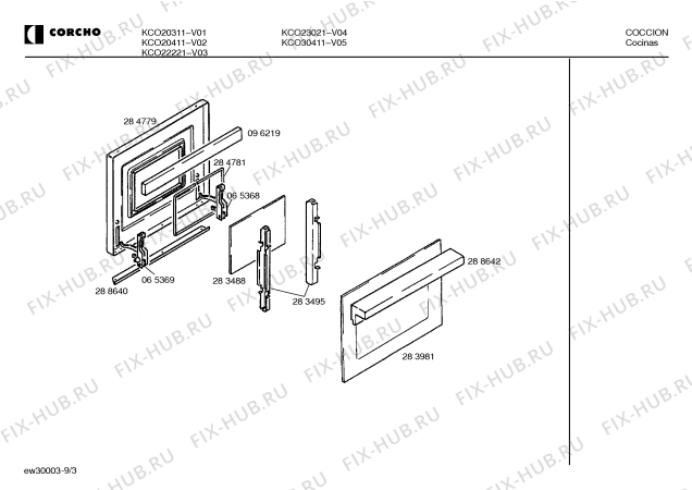 Взрыв-схема плиты (духовки) Corcho KCO23021 - Схема узла 04