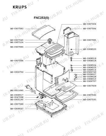 Взрыв-схема кофеварки (кофемашины) Krups FNC253(0) - Схема узла WP002447.6P2