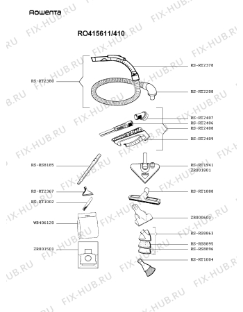 Взрыв-схема пылесоса Rowenta RO415611/410 - Схема узла GP002896.0P2