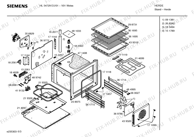 Взрыв-схема плиты (духовки) Siemens HL54729EU - Схема узла 03