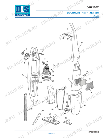 Схема №1 XLN 700 Grigia с изображением Ручка для пылесоса DELONGHI VT599166